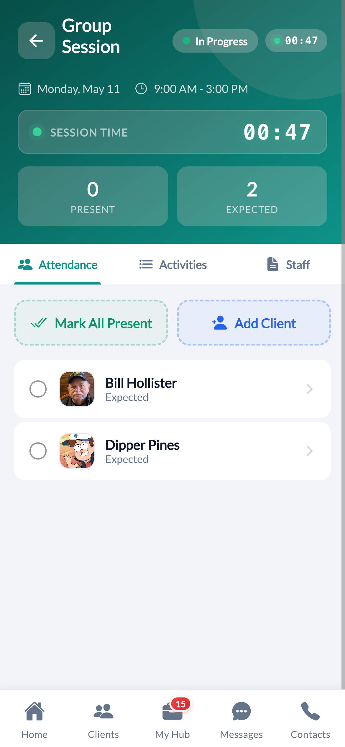 Cura OS Day Hab — bulk attendance marking